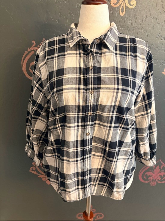 Free Assembly Tops - Free Assembly Black and White Plaid Shirt